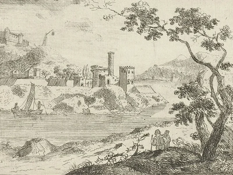 1683-Pieter Langendijk - Vista sul fiume con fortezza
